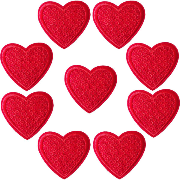 9 KPL: Brodeeratut punaisten sydämen muotoiset laastarit silitettäväksi tai silitettäväksi