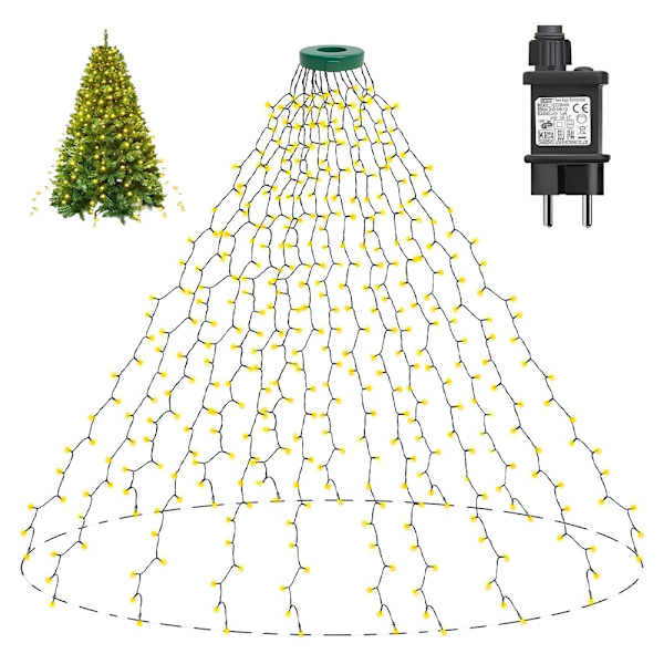 Juletrærlysstreng 2m*16, 400 LED-lys (1-2,4m), 8 Moduser, Juledekorasjon for Hjem, Hage, Terrasse (Varmt Hvitt)