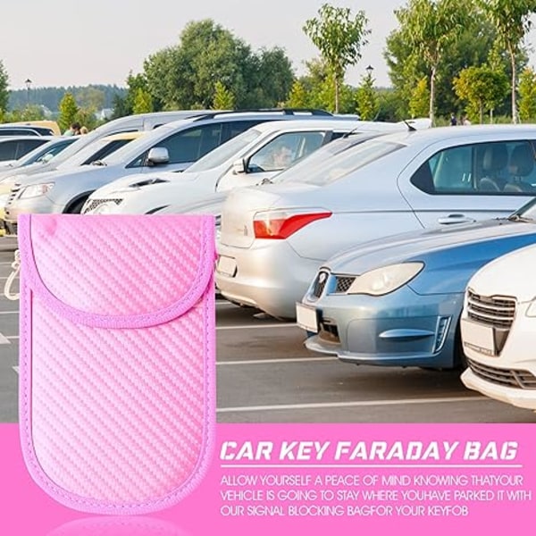 2-pack (rosa+brun) Liten Faraday-påse med krok och säker nyckelring, RFID-signalblockerande Faraday-väska för bilnyckel, Faraday