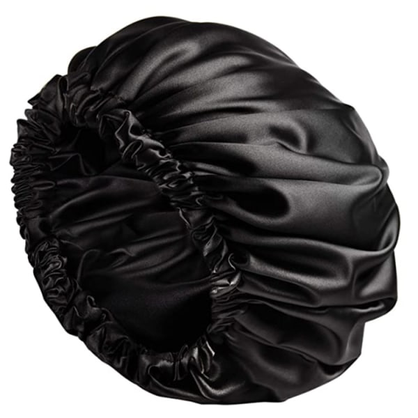 Satin Bonnet Sleep Bonnet Cap (Large, Black) - Double Layer, Rever