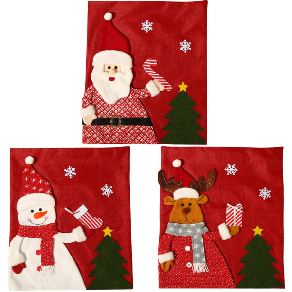 (K)Set med 3 julstolsöverdrag, stretchjulstolsdekoration, tvättbar julstolsrygg, universell Ch K