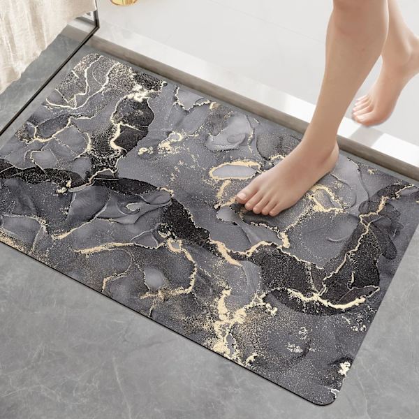 Mørkegrå badematte 40 x 60 cm, superabsorberende og sklisikker baderomsmatte, hurtigtørkende baderomsgulv M