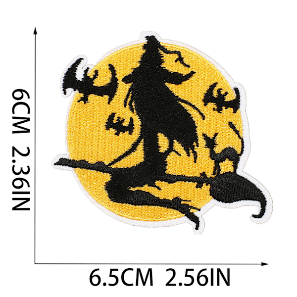 15 stk Halloween-tema broderte klær klistremerker, hekseplaster, broderte datamaskinetiketter, flaggermus, H