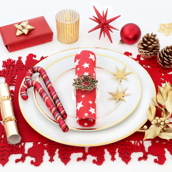 Sett med 6 jule-rhinestone-serviettringer for juleborddekking - Bryllupsmottakelse, jul, takk I
