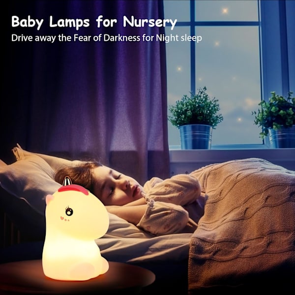 (Enhörning) Barnlampa Nattlampa för Bebis, Enhörning Bebis Nattlampa, 7 Färger, LED Nattlampa USB Laddning
