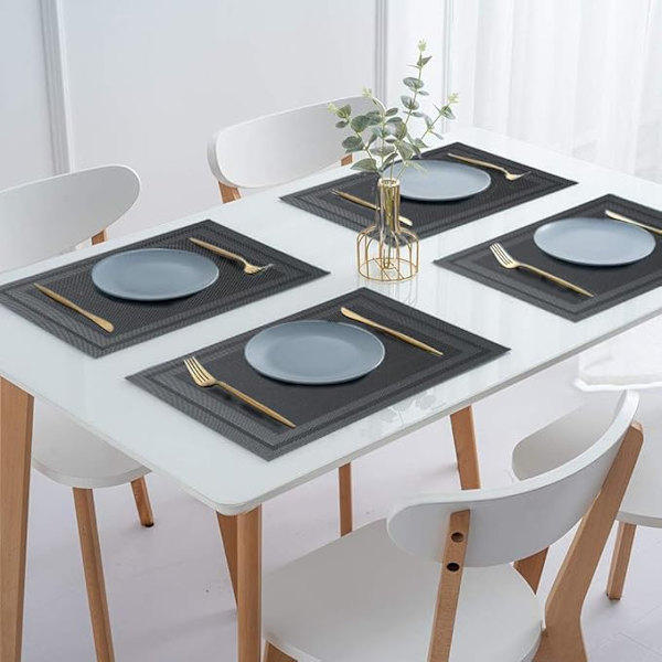 5 (Grå) Elegante Pladsemåtter 45 x 30 cm til Middag, Frokost, Morgenmad Enheder - Vaskbar Varme