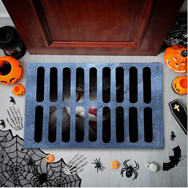(A)2024 Halloween 3D Illuusio Klovni Ovimatto Kauhu Klovni Halloween Matto Koristeet Sisä- Ja Ulkokäyttöön