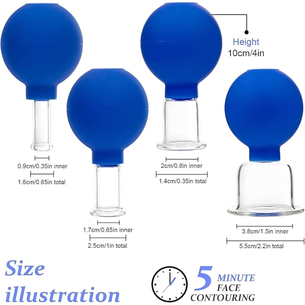 4 st ansiktssugkoppsmassageset, professionellt glasssugkoppset w