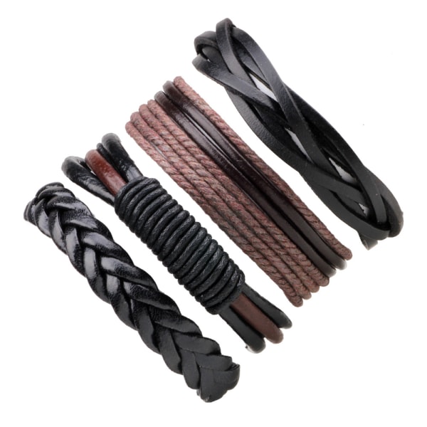 Armbandset för män - Pärlor, Läder, Flätat Rep, Flerskikts F