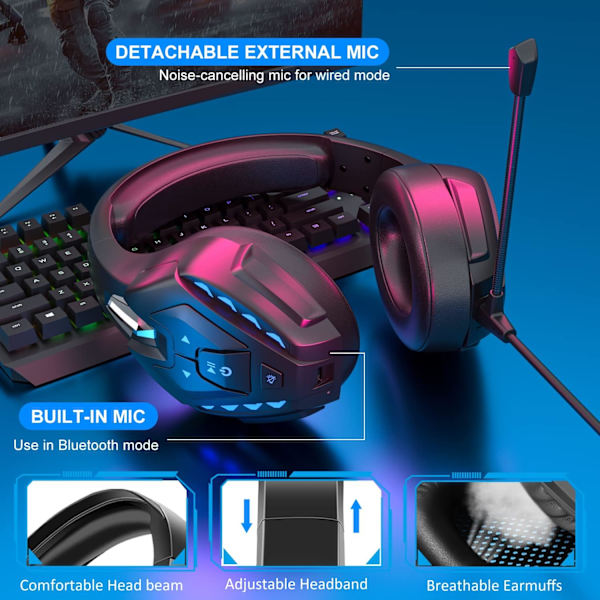 PS5-pelikuulokkeet PS4:lle, PC:lle, Switchille, Q10 Xbox One -kuulokkeet stereolla, irrotettavat