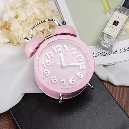 (Rosa) Klassisk stil Mini tyst sängklocka, dubbelklocka