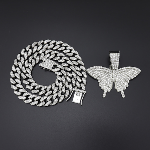 Krystal Sommerfugl Choker Halskæde Rhinestone Vedhæng Halskæder Kæde Glitrende Sommerfugl Smykker Mode Fest Tilbehør B