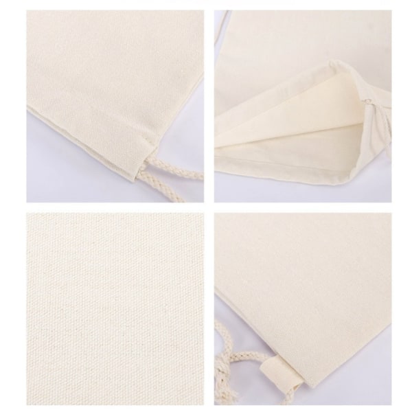 1 stk (beige) Bomullsposer 34 x 39 cm med snor, Oppbevaringsposer i stoff for barnebursdager - Slitesterk DIY-suvenir Natur A