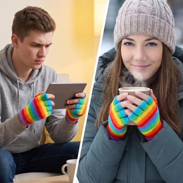 Unisex Stretchy Rainbow Knit Mittens