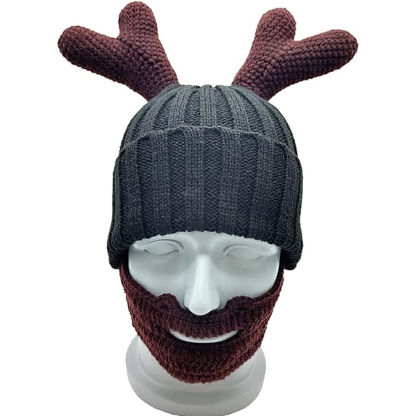 Black Knitted Winter Warm Beard Hats for Skiing, Antlers, Earmuf