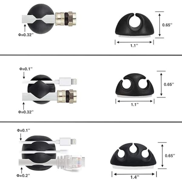 Kabelklämmor, 16-pack svart självhäftande sladdhållare, idealisk kabelsladd