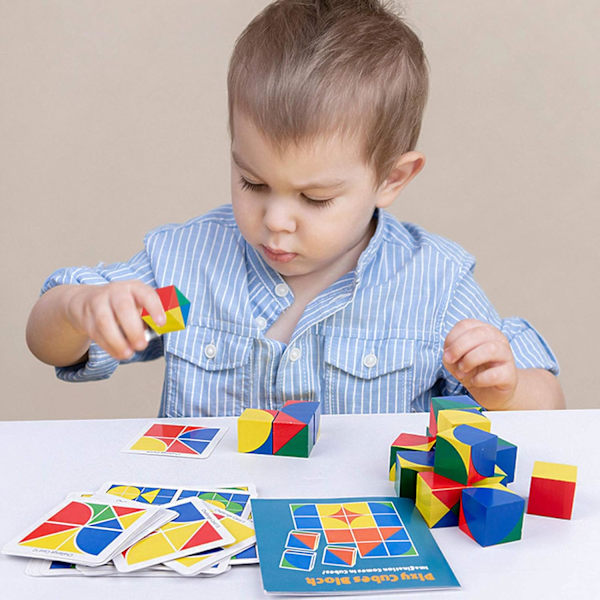 Træpuslespil Terning Byggeklodser, Geometrisk Form Manipulation Puslespil Montessori Spil Uddannelsesmæssigt Legetøj til Børn Jul L