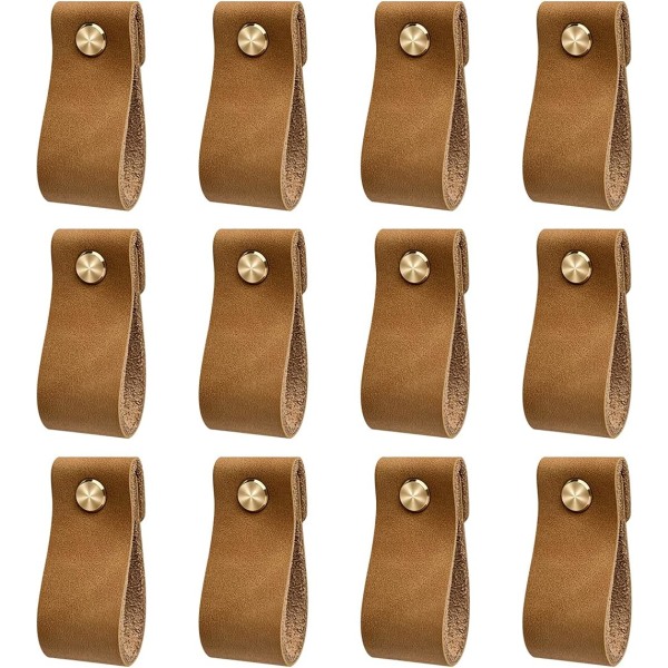 Lær Møbelhåndtak, 12 stk Møbelhåndtak, Dørhåndtak for Skap Knapper Skap Garderobe, A D