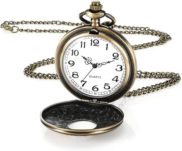 Vintage-taskukello, sileä kvartsi-taskukello ketjulla, numerotaskukello, antiikki