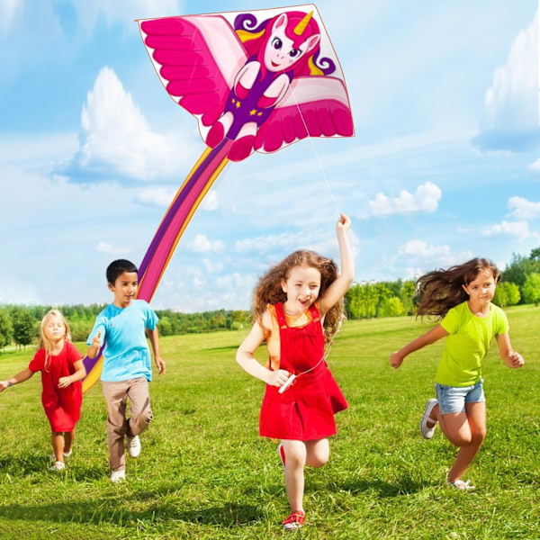 Drager til Børn i Alderen 8-12, Stor Drager til Drenge Voksne Let at Flyve & Samle, Stranddrager med 100 Meter Dragesnor Unicorn