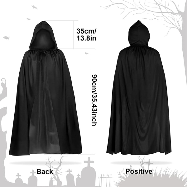 2 stk. hættekappe, sort hættekappe til Halloween, heksefancydress, julefancykappe Ki