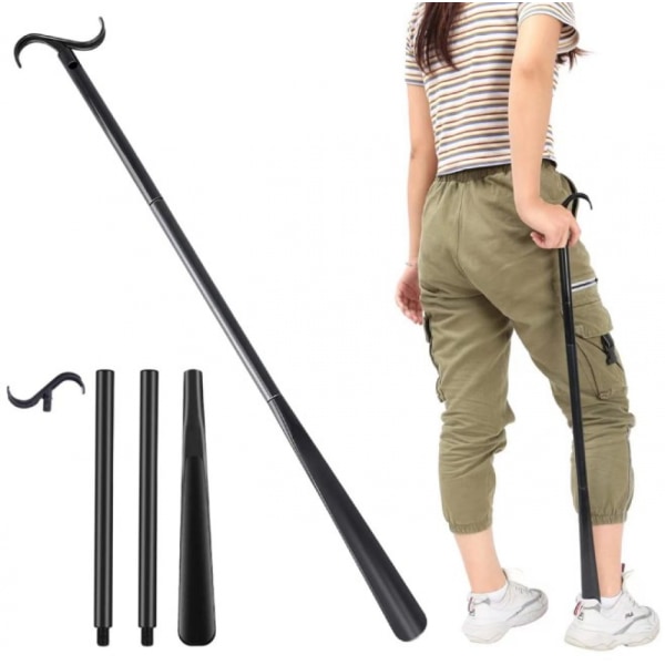 （Svart）84 cm lang påkledningspinne med sokkefjerner, justerbar