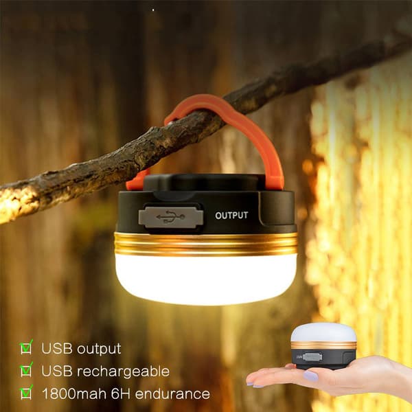 Campinglys Lanterne LED Lampe USB Oppladbar Vanntett 3 Moduser D