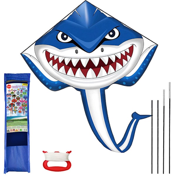Drager til Børn i Alderen 8-12, Stor Drager til Drenge Voksne Let at Flyve & Samle, Stranddrager med 100 Meter Dragesnor Shark