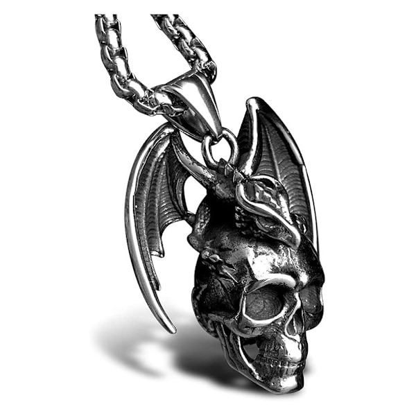 Mens Skull Dragon Pendant Necklace for Men Boys Silver Cool Punk Goth Accessory Jewelry with Stainle