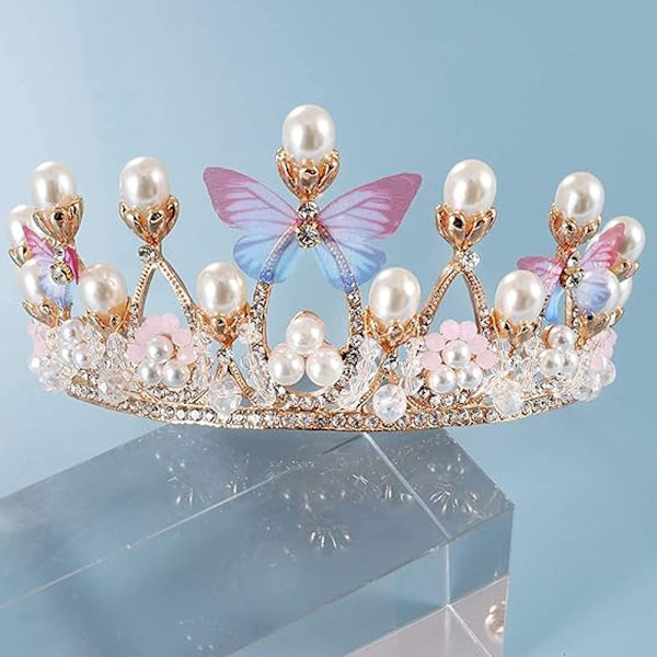 Tiaraer for prinsesser til jenter, krystalltiara perle prinsessekrone pannebånd, prinsessetiara C