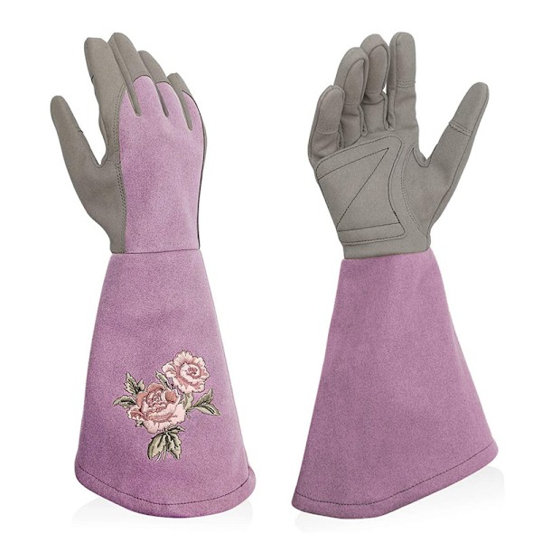 (M)Purple Gardening Gloves Women Long Sleeves in Leather, Long Work Gloves Gaunt