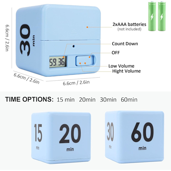 Rubiks kub-timer - blå, 15-20-30-60 minuter