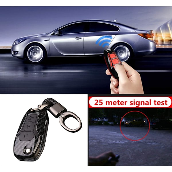 (E kulfiber + sort) ABS kulfiber skal + silikone bilnøgle cover etui nøglering til Ford Focus