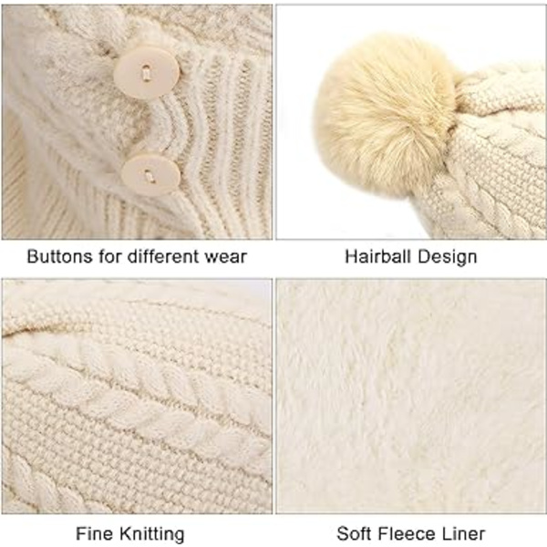 (Beige 56-58cm) Talvinen lämmin neulottu pipo ja kaulahuivin setti, Flex B