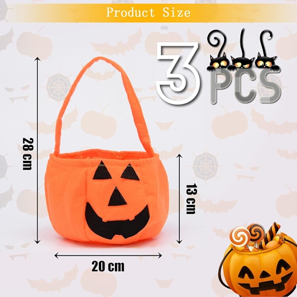 Gresskar godteripose, 3 stk gresskarpose Trick Or Treat pose Gresskar godteripose Halloween Gresskarformet