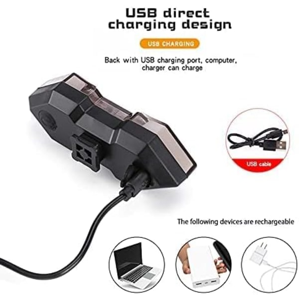 Sykkelblinklys, Sykkelbaklys med Blinklys, 120 Lumen USB Ladbar LED Sykkelbaklys, Trådløs Fjernkontroll