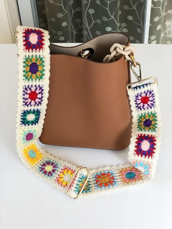 (Hvit) Håndlaget blomsterveske stropper erstatning crossbody for hånd