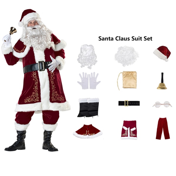 Set jul 12st Deluxe sammet Vuxen Santa Clau
