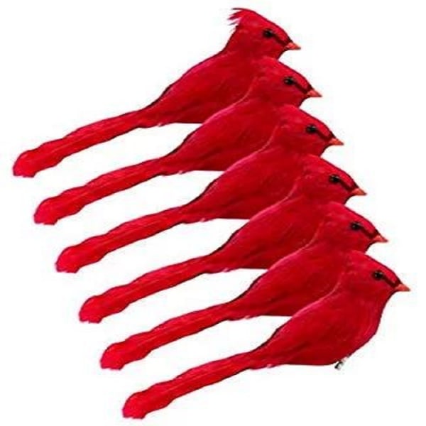 (6 Pack) Röda kardinaler Ornament 3-tums långa konstgjorda fåglar; Gr