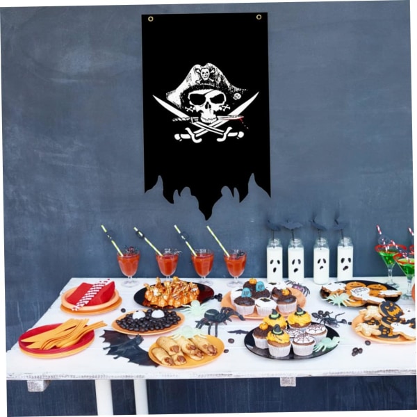 Død Mand Pirat Banner Kiste Skalle Knogler Krybende Ragget Halloween