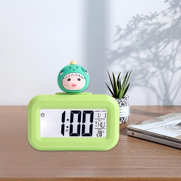 Högdefinitions LCD-tecknad alarmklocka med bakgrundsbelyst display Mul