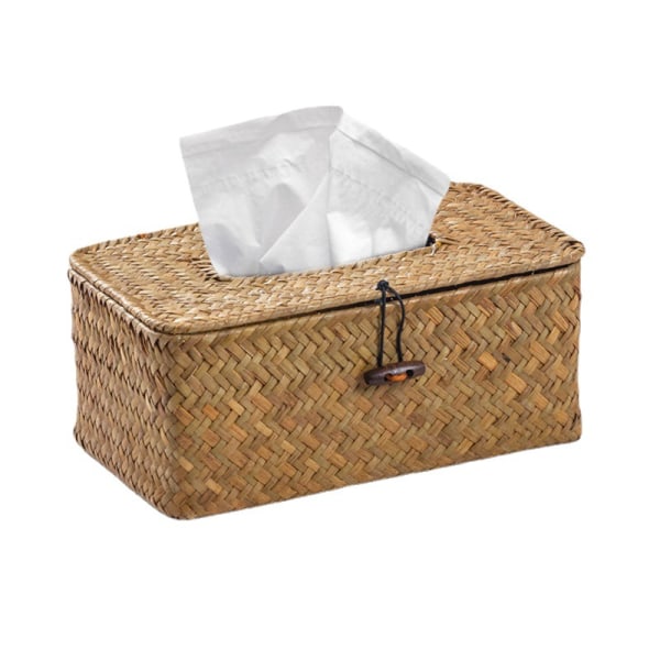 Rektangulär servettbehållare (23*13*9cm), vävd behållare av vass, servettdispenser, Tis