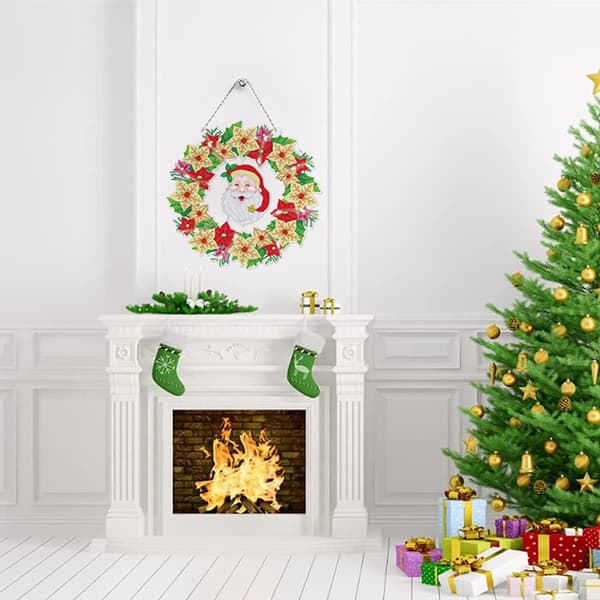 Julekrans 5D Diamantmaleri med LED-lys Veggdekorasjon