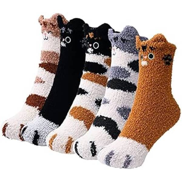 5 par fuzzy kattepote sokker, katteklo sokker, kvinders vintersok