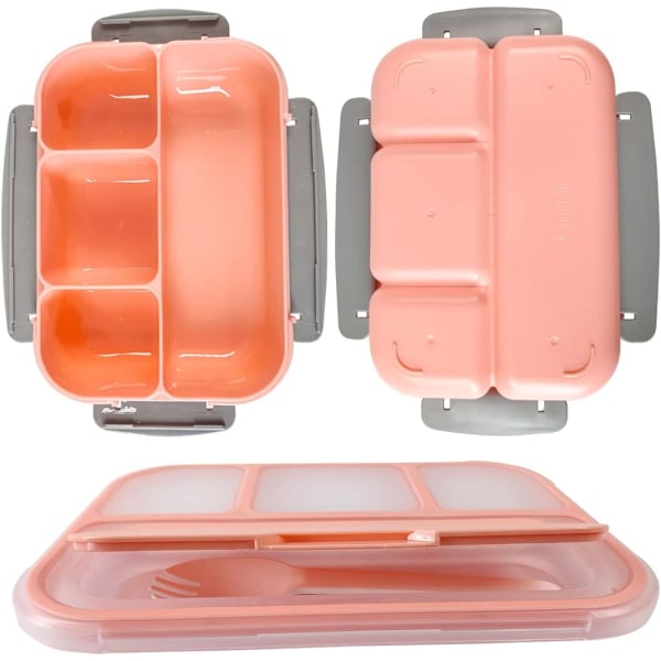 Bento Lunch Box för barn, 4 fack vuxna lunchlåda med sked, 1300 ML läcksäker Lunc