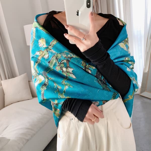 Dames Sjalke Silke Sateng Skjerf Trykt Sjal Leopard Sjal Wra