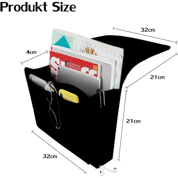 Sort Sofa Sovepose - Skridsikker Filt Natbordstaske til Bøger, Magasiner, iPad, Mobiltelefon, Fjernbetjening Grå D