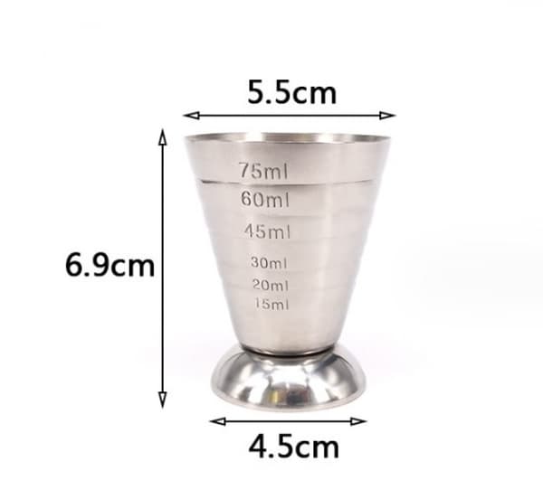 Rostfria cocktailjiggers, 2,5 oz, 75 ml, 5 matskedar