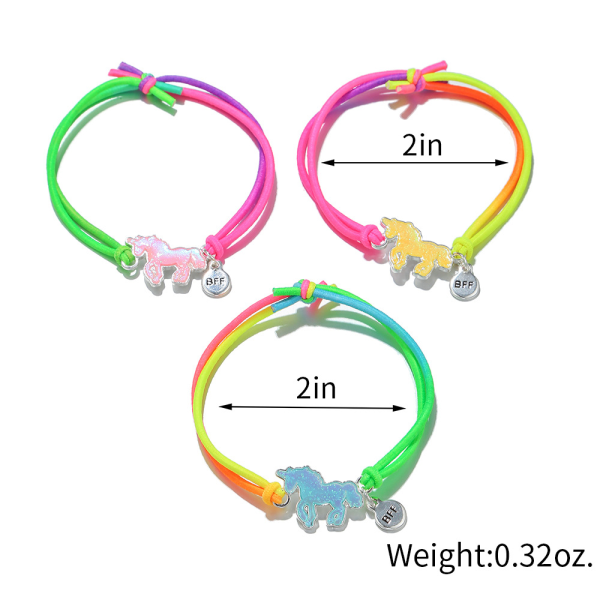 3 stk. Enhjørning Charm BFF Armbånd - Farveskiftende - Lyse Farvede Venskabsarmbånd - En Enhjørning Gave til Kæreste B