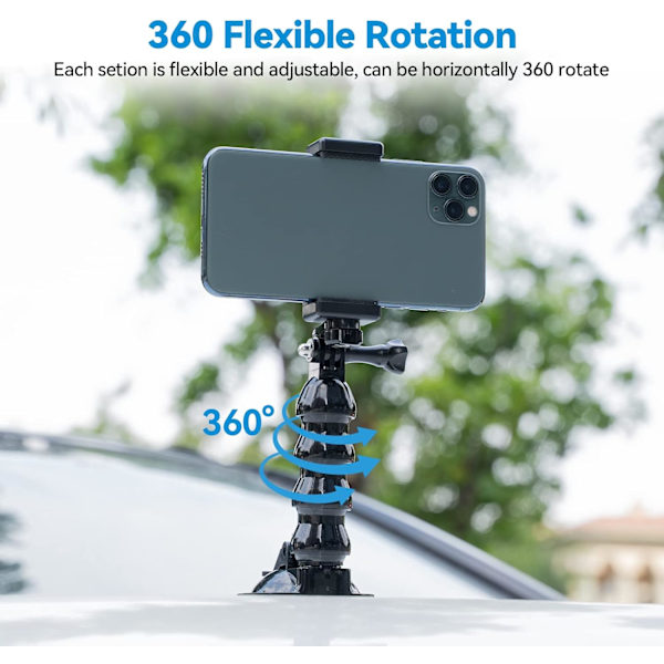 360° roterande flexibel bilsugkoppshållare för Go Pro Hero 11 10 Insta360 X3 DJI Action 3 iPhone